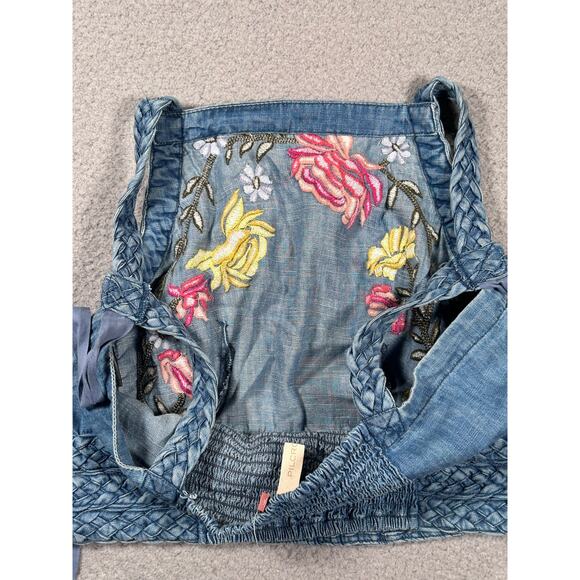 NWT Pilcro Anthropologie Embroidered Denim Cropped Top Womens Medium Floral - Picture 11 of 12
